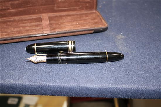 A Montblanc Meisterstuck No.149 fountain pen, with two colour nib, in brown suede effect box, pen 14.75cm